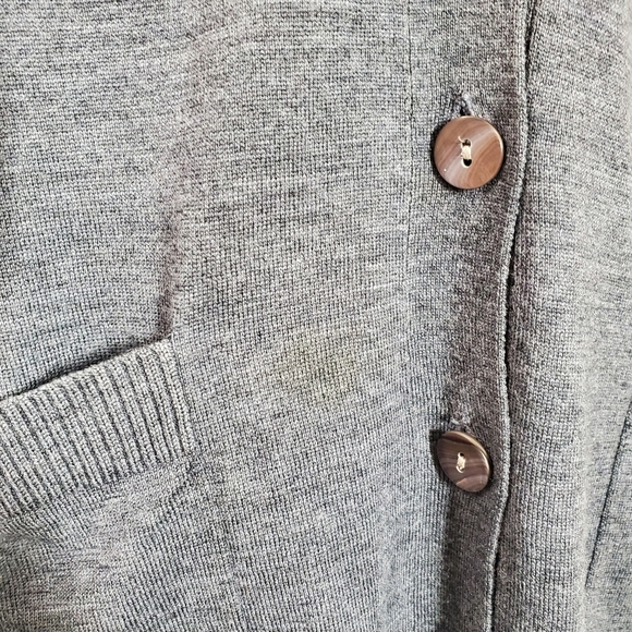 Merino Charter Club Luxury Gray V Neck Button Down Sweater - Picture 5 of 8
